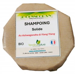 SHAMPOING SOLIDE NATUREL BIO - TOUS CHEVEUX - AUX ASHWAGANDHA & YLANG YLANG - 75 GR