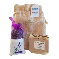 SAC EN LIN SOUVENIRS DE PROVENCE - SAVON LAVANDE + 25 GR. LAVANDE