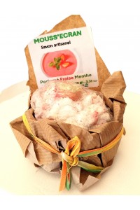 SAVON ARTISANAL A LA FRAISE & MENTHE - NATUREL - BIO - SANS PRODUITS CHIMIQUES - 100 GR -