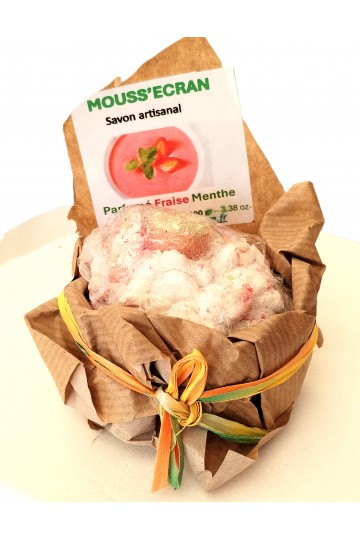 SAVON ARTISANAL A LA FRAISE & MENTHE - NATUREL - BIO - SANS PRODUITS CHIMIQUES - 100 GR -